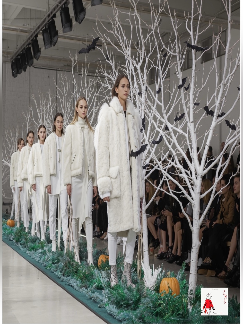 White Faux-Fur Fashion Runway Art Print - Minimalist Home Wall Art